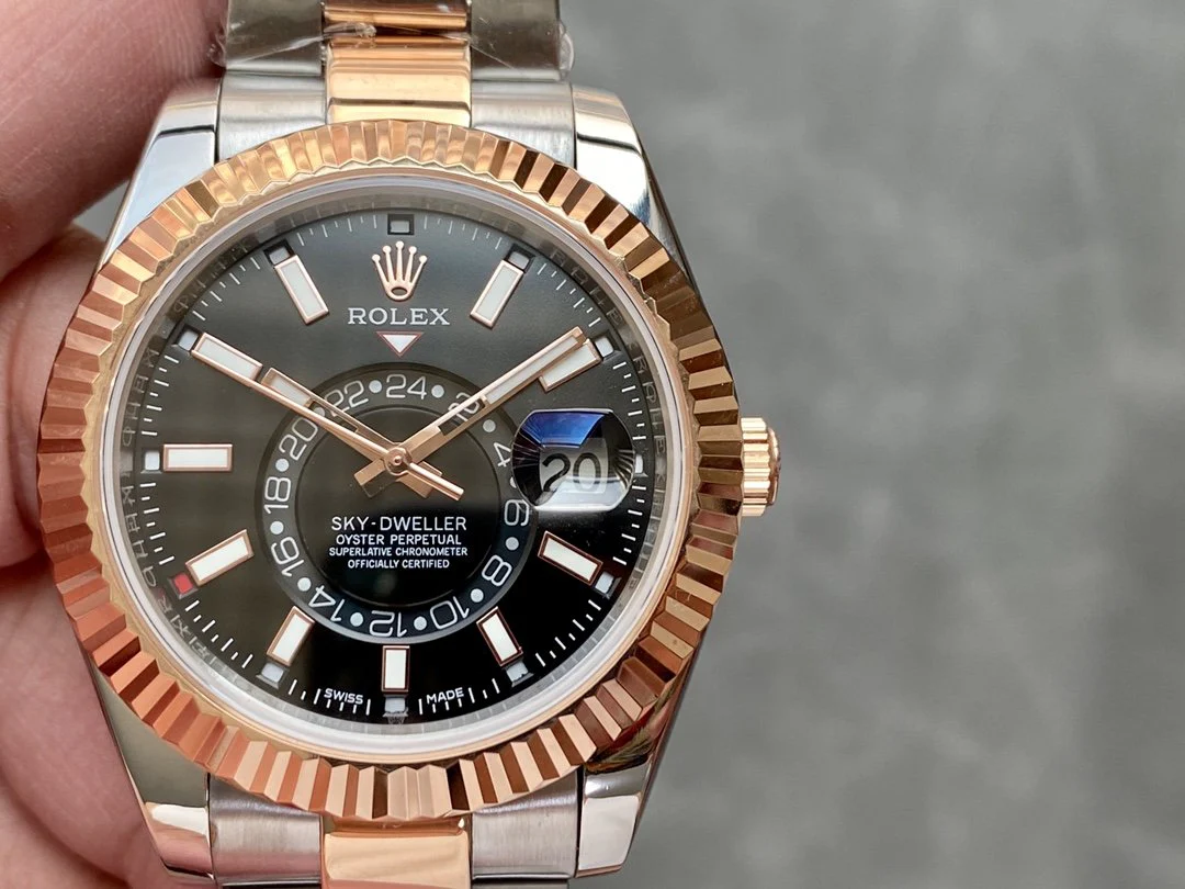 Rolex Watch SKY-DWELLER TWO-TONE 42 ROSE GOLD BEZEL BLACK DIAL