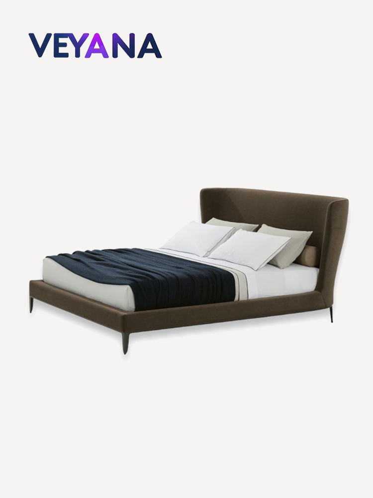 Italian minimalism, curved soft bag fabric bed, modern light luxury, master bedroom double bed, hotel, apartment