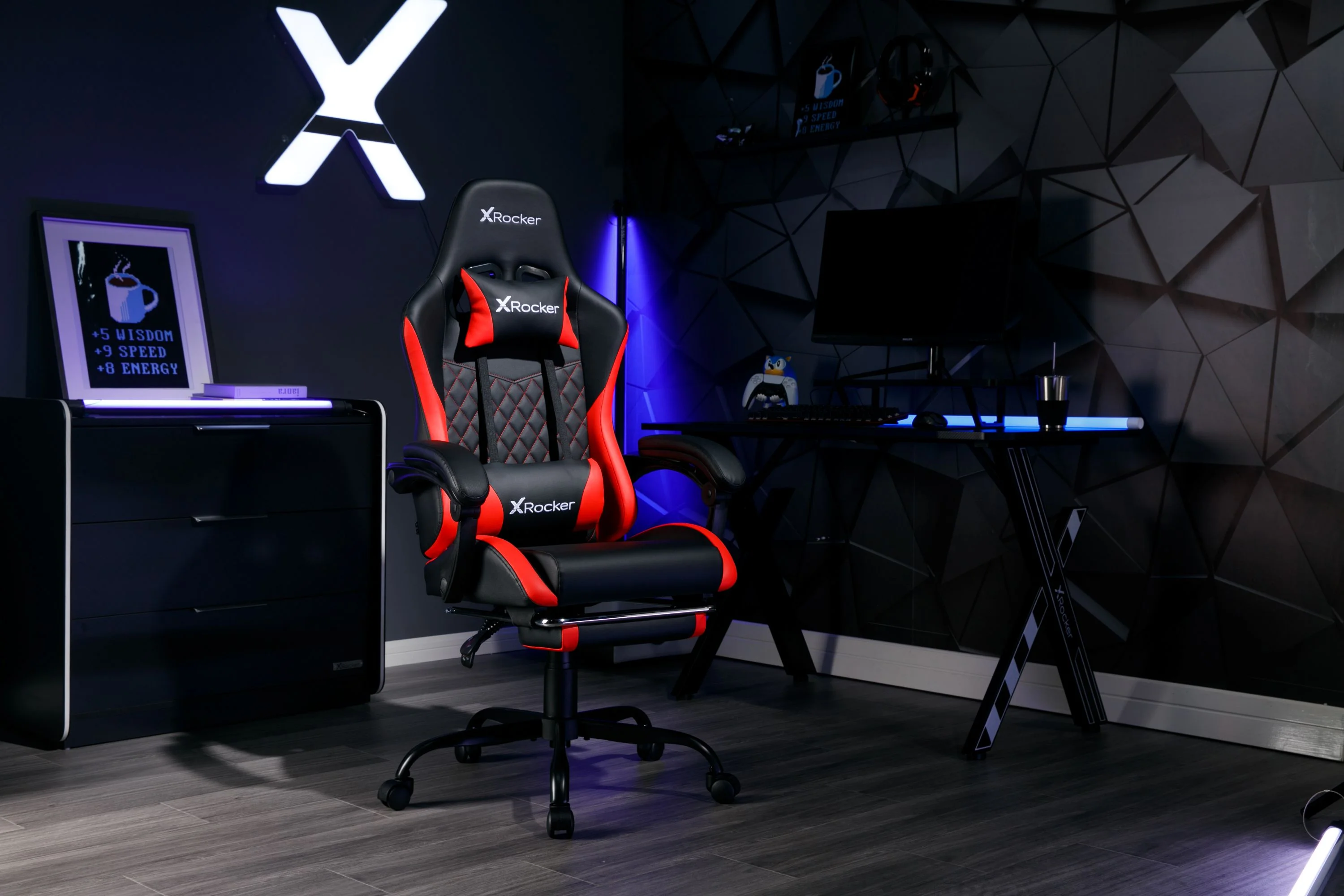 X Rocker Apex PC Gaming Chair with Massage Function and Footrest, Red