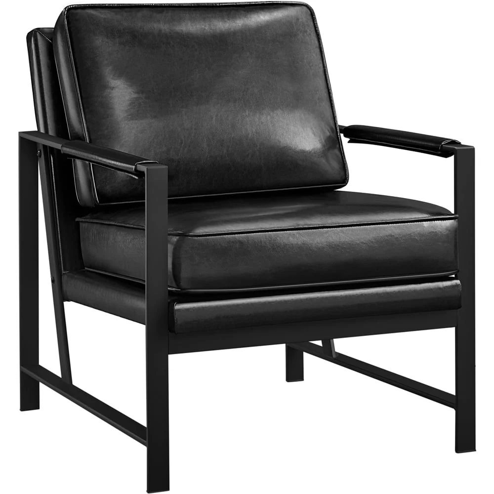 Topeakmart Upholstered Faux Leather Lounge Chair Accent Chair with Metal Arms, Brown