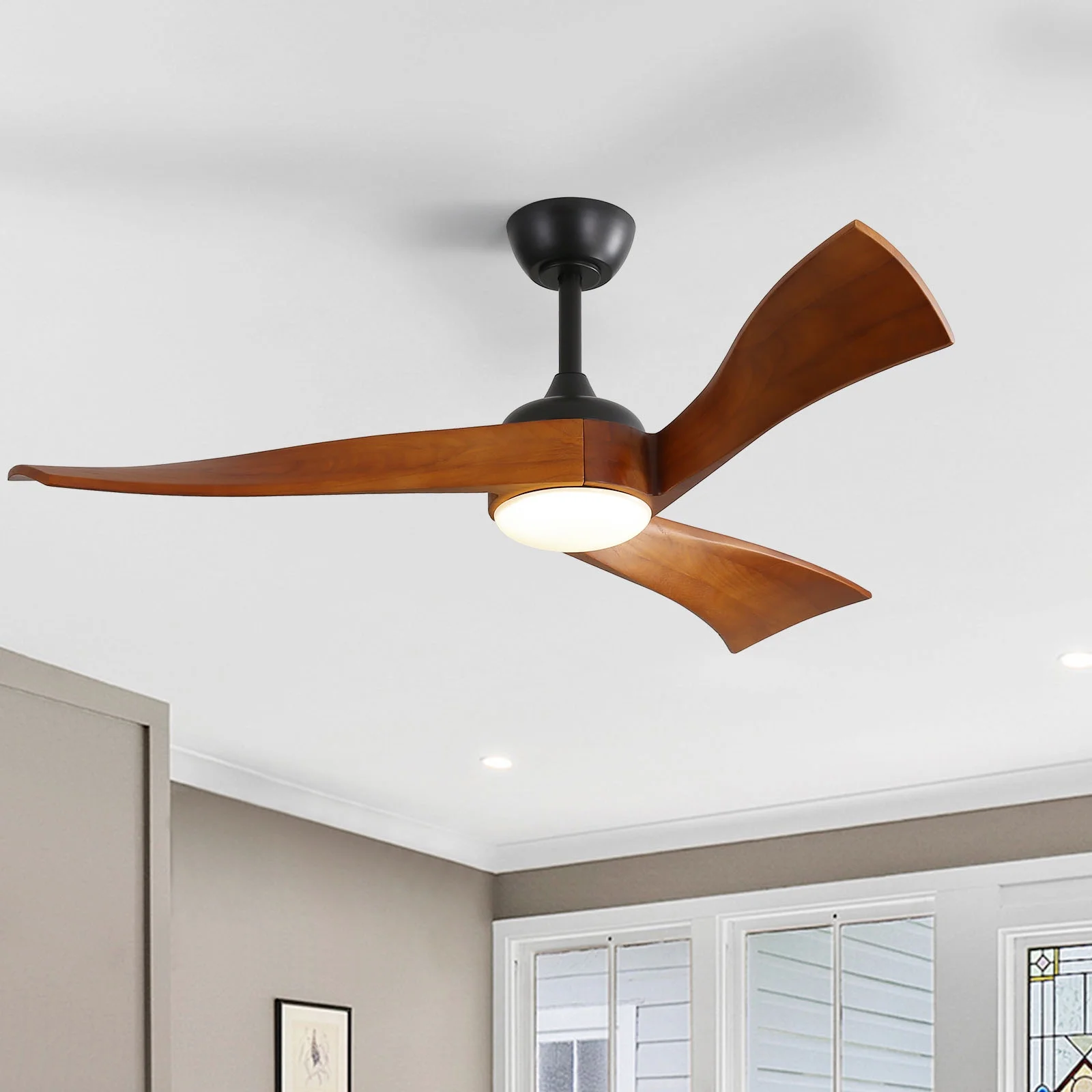 Sofucor 52 Inch Low Profile Ceiling Fan With Light Remote ControlModern Sloped Ceiling Fan With Reversible Dc Motor For Bedroom Kitchen Bedroom Basement Dining Living Room Dark Wood