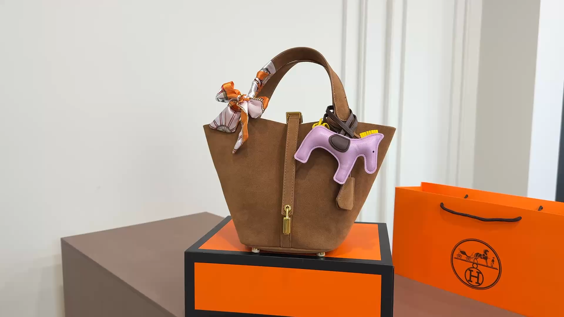 Hermès Picotin Lock Suede Top Handle Bucket Bag