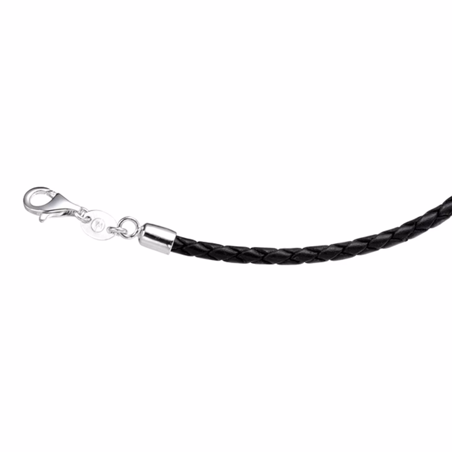 Kette Lederband geflochten, schwarz, Silber 925