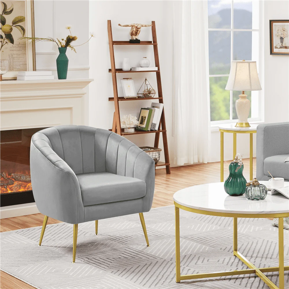 Alden Design Barrel Accent Chair with Gold Metal Legs, Green