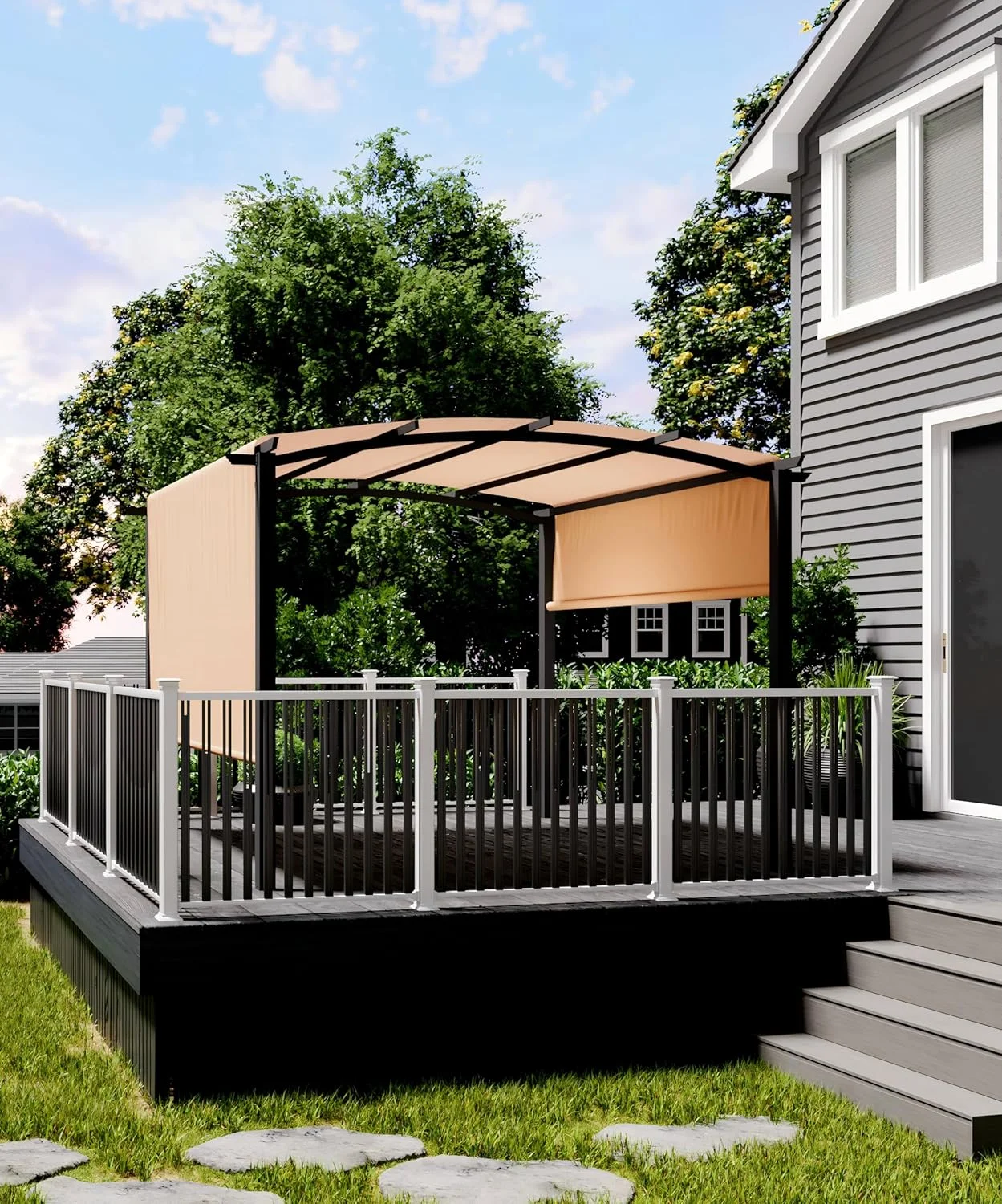 ChaoLink 10 x 10 Ft Outdoor Arched Pergola,Aluminum Pergola with Retractable Canopy,Arched Patio Pergola for Backyards,Lawn,Patios