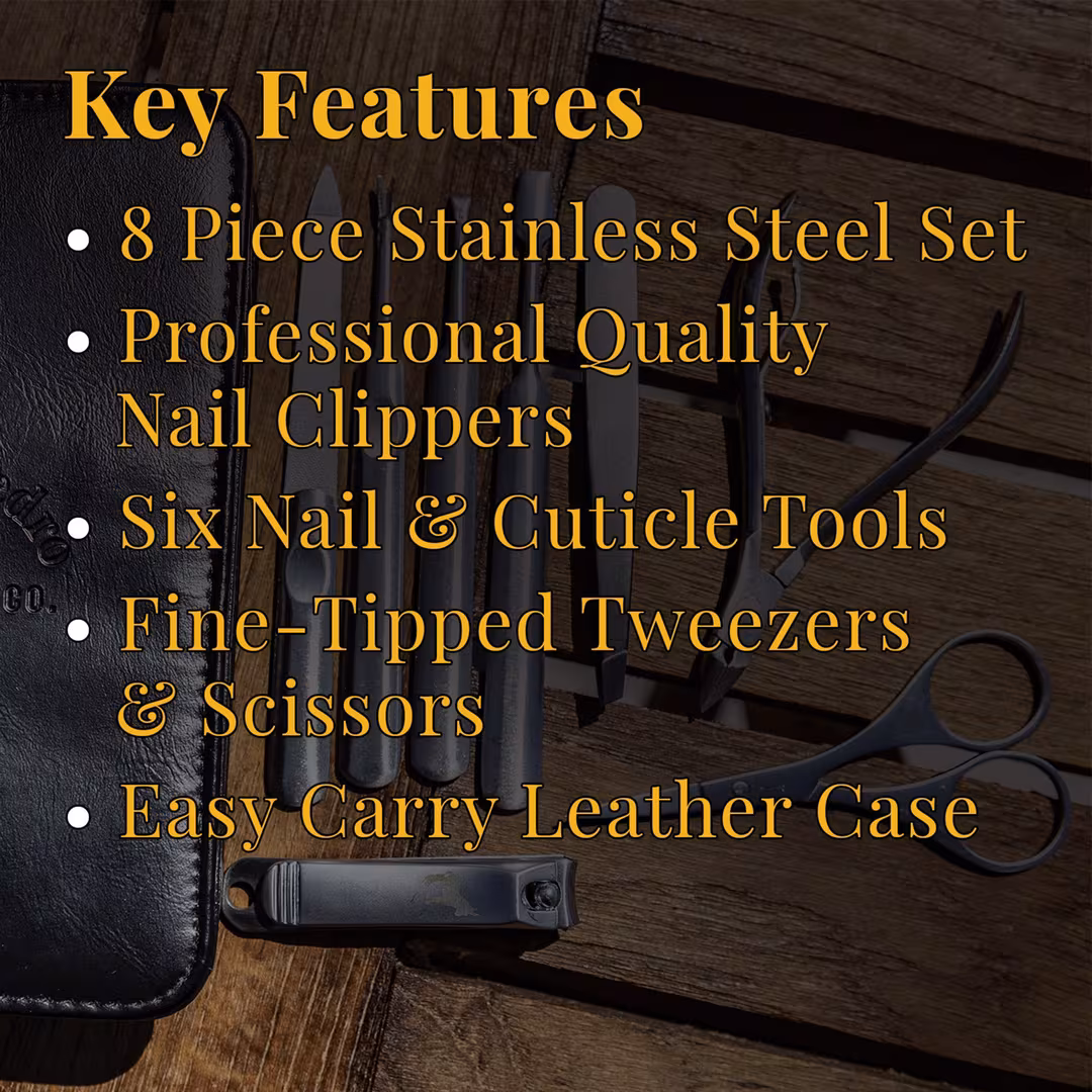 Pete & Pedro  8-Piece Stainless Steel Manicure Set With Leather Case
