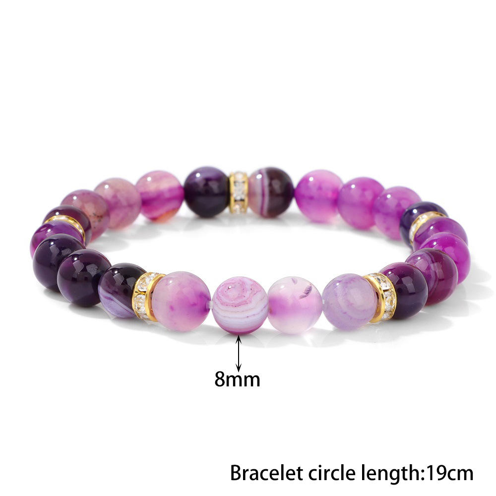 MT10-Natural Agate Beaded Bracelet with Zircon Accent