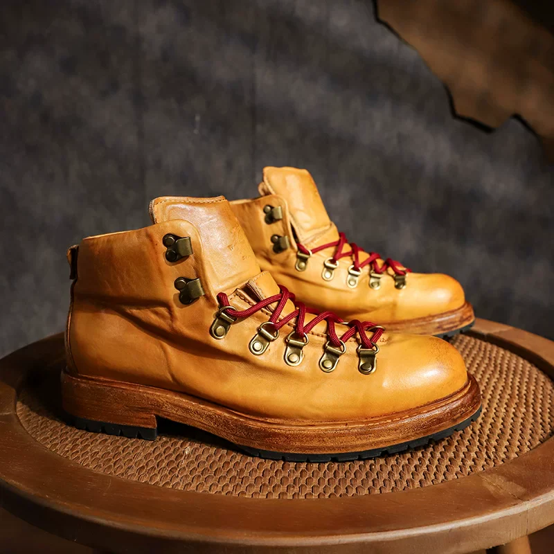 Goodyear Handmade Retro Washed Horse Leather Tooling Boots