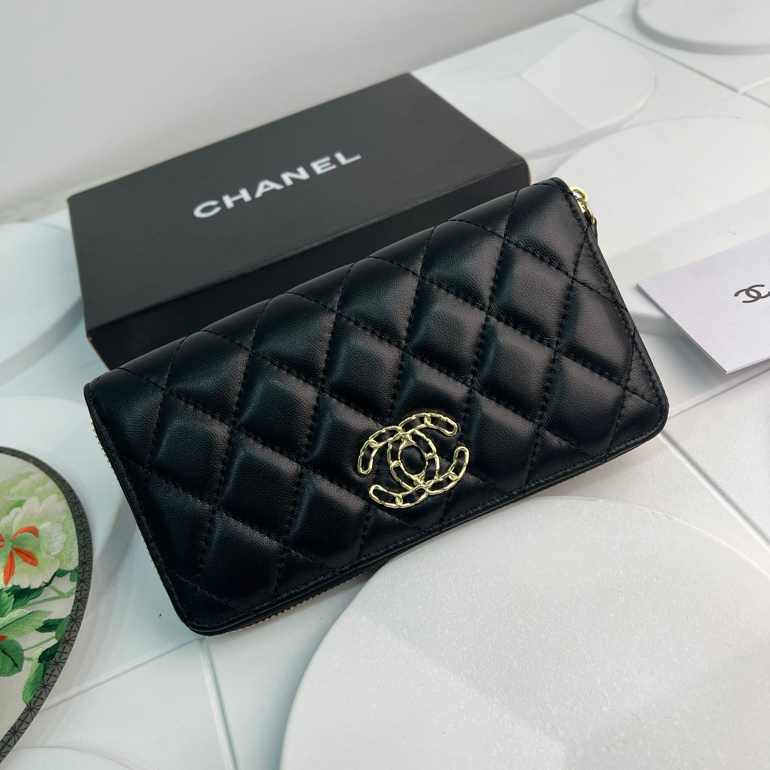 Chanel Boy Zip Around Wallet Quilted Caviar Long-Plain Gold Wallet