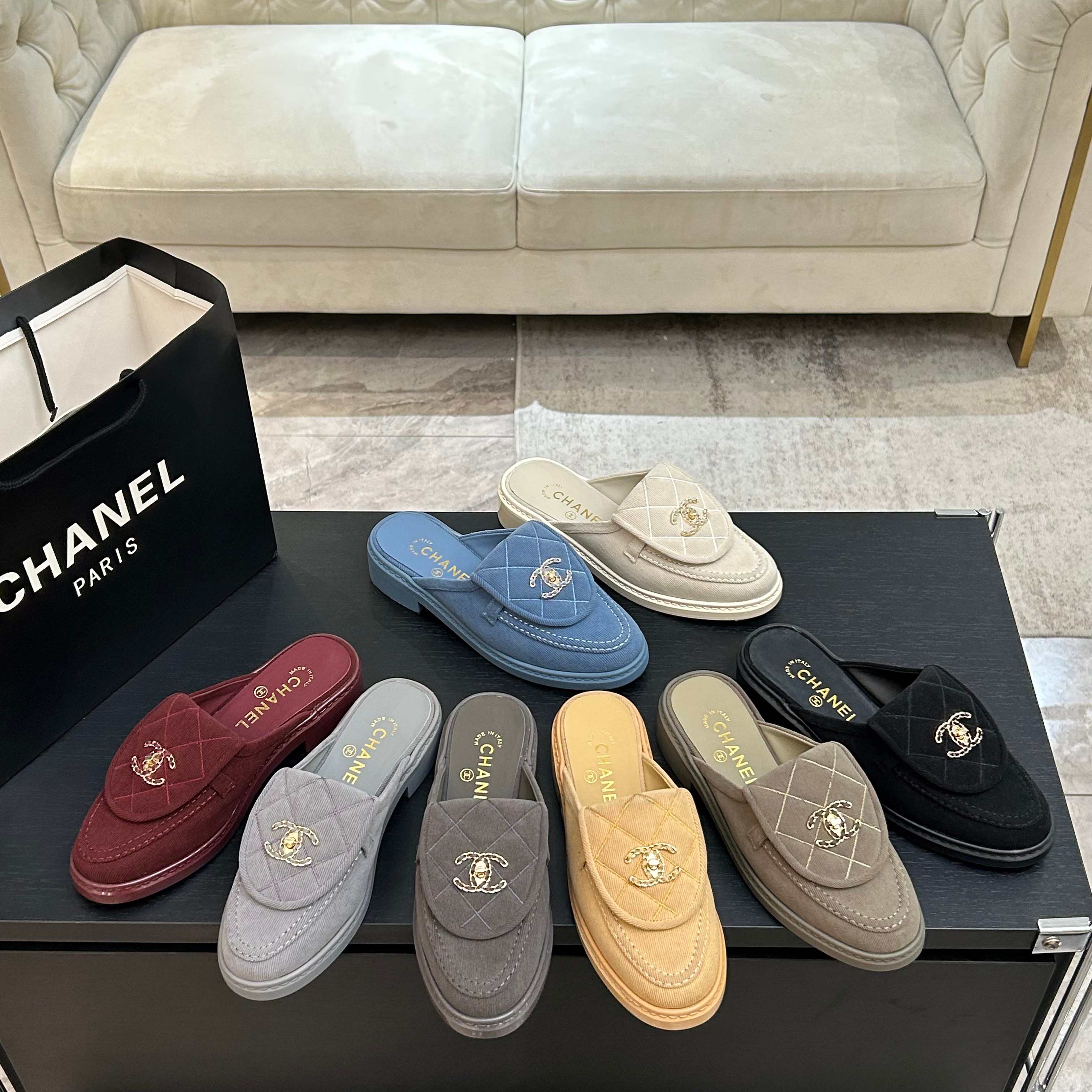 Chanel Fabric Quilted CC Turnlock Mules