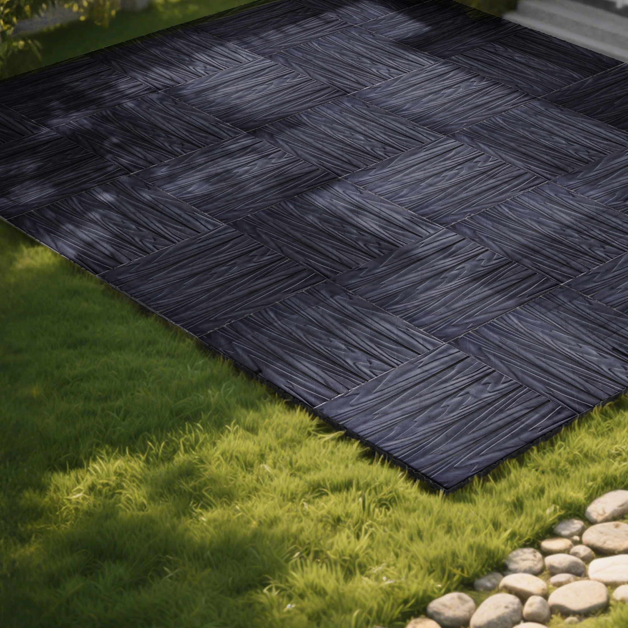 76 Pack Interlocking Deck Tiles, 11.42"x11.42", Polypropylene, Waterproof Outdoor Flooring, 3D Wood Grain Plastic, for Patio, Balcony, Backyard