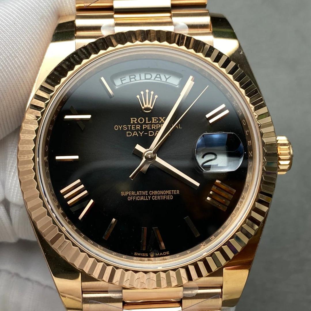 Rolex Watch Day-Date 40mm Pink Gold Black Dial