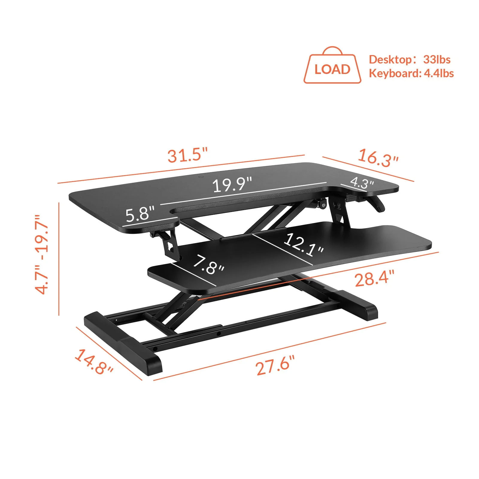 FLEXISPOT Home Office Height Adjustable Standing Desk Converter Black 32