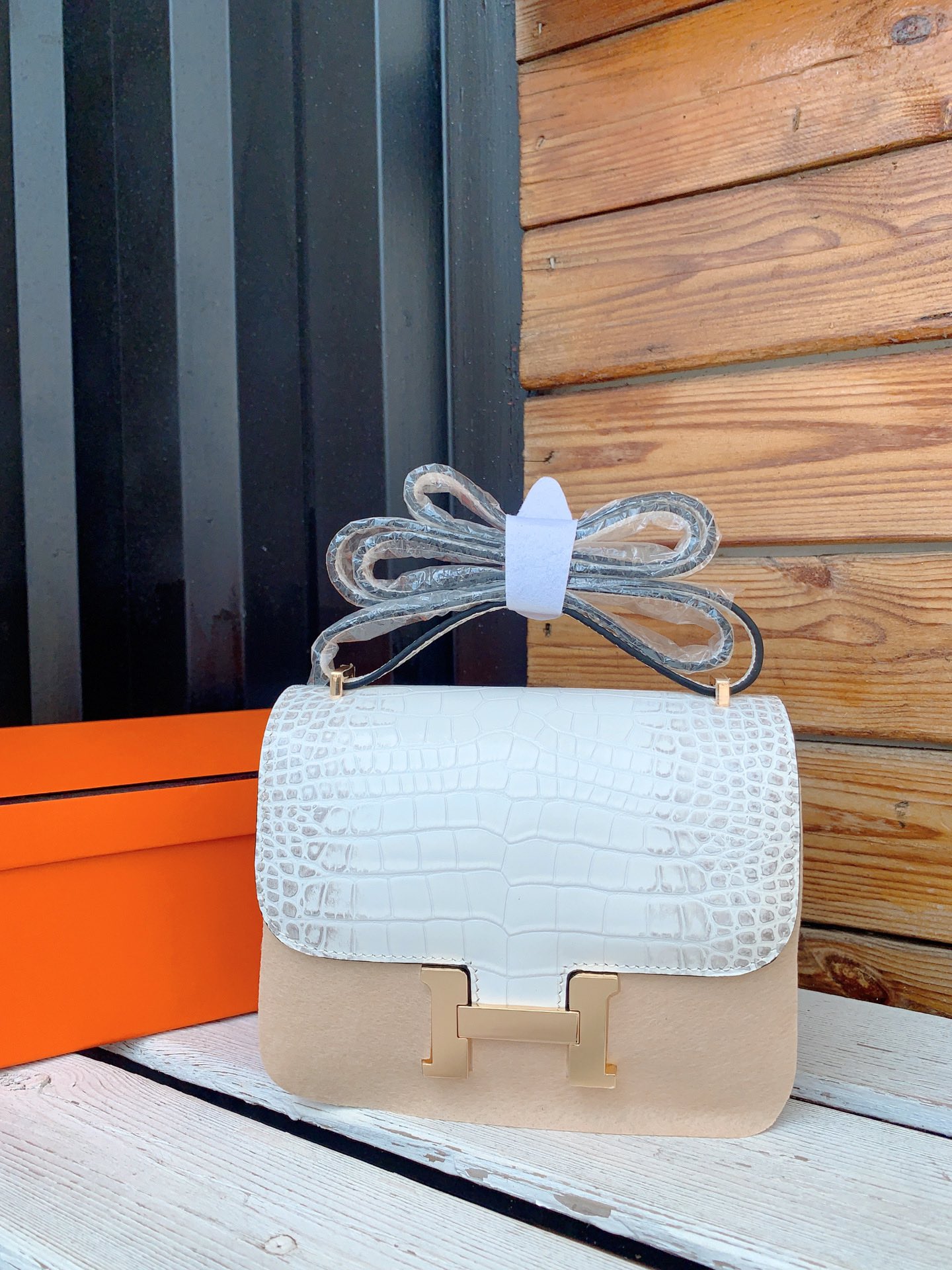 Hermes White Constance MM Crocodile Bag