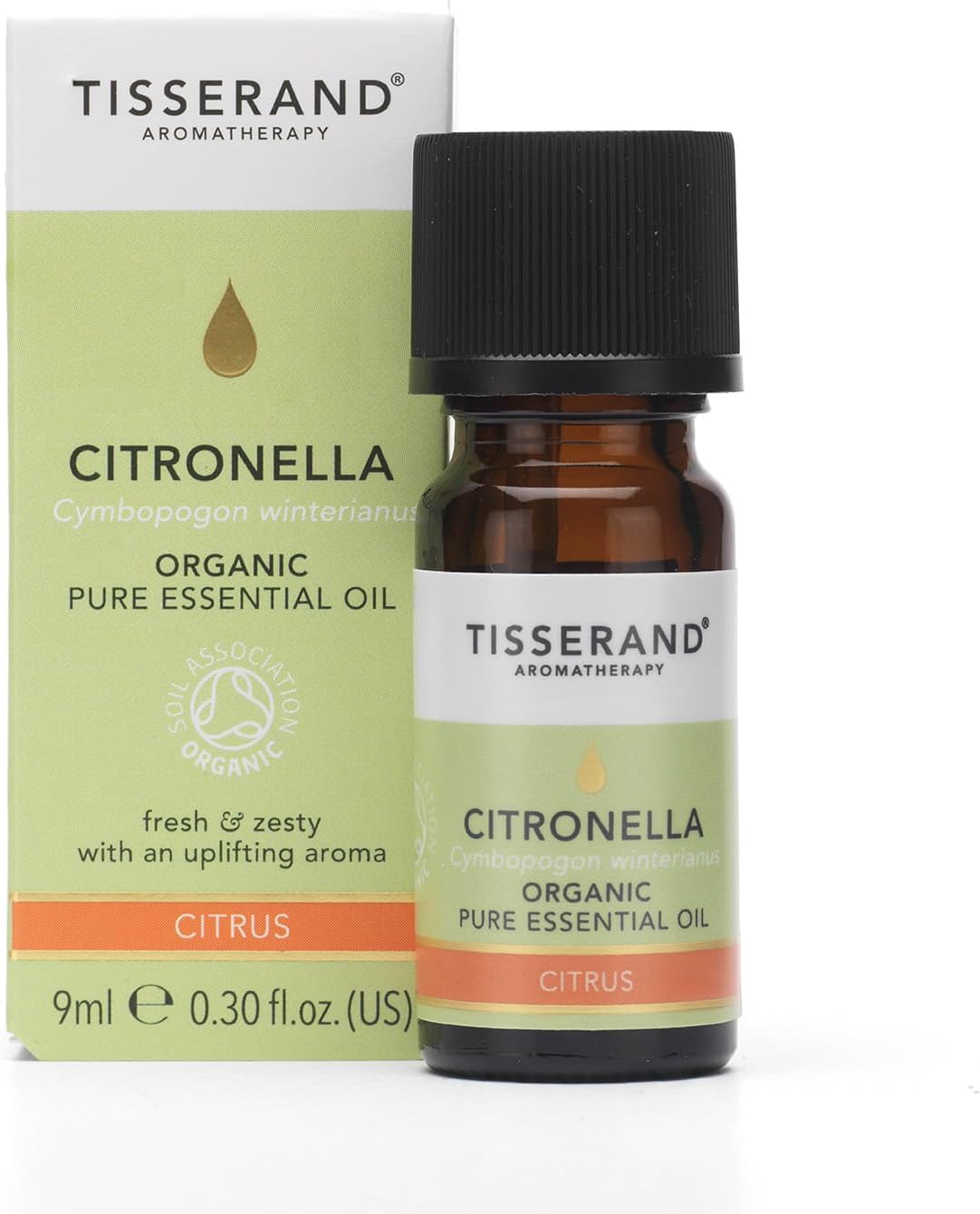 Tisserand Citronella Organic Essential Oil - 9ml | Fresh Citronella Aroma, 100% Natural Pure Essential Oils, Uncompromising Quality, Certified Vegan