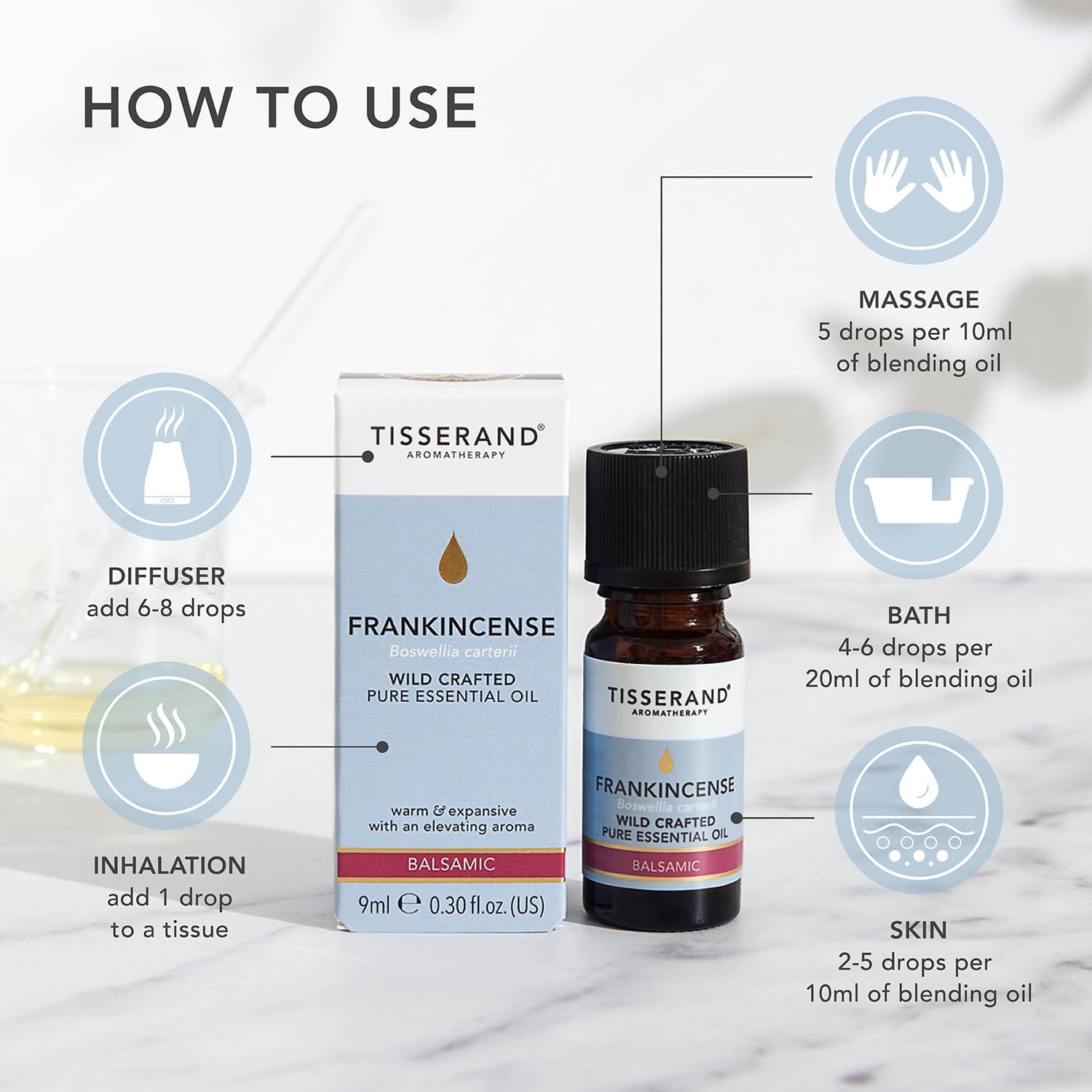 Tisserand Frankincense Wild Crafted Essential Oil - 9ml | Grounding and Calming Aroma,100% Natural Pure Essential Oils, Uncompromising Quality, Certified Vegan