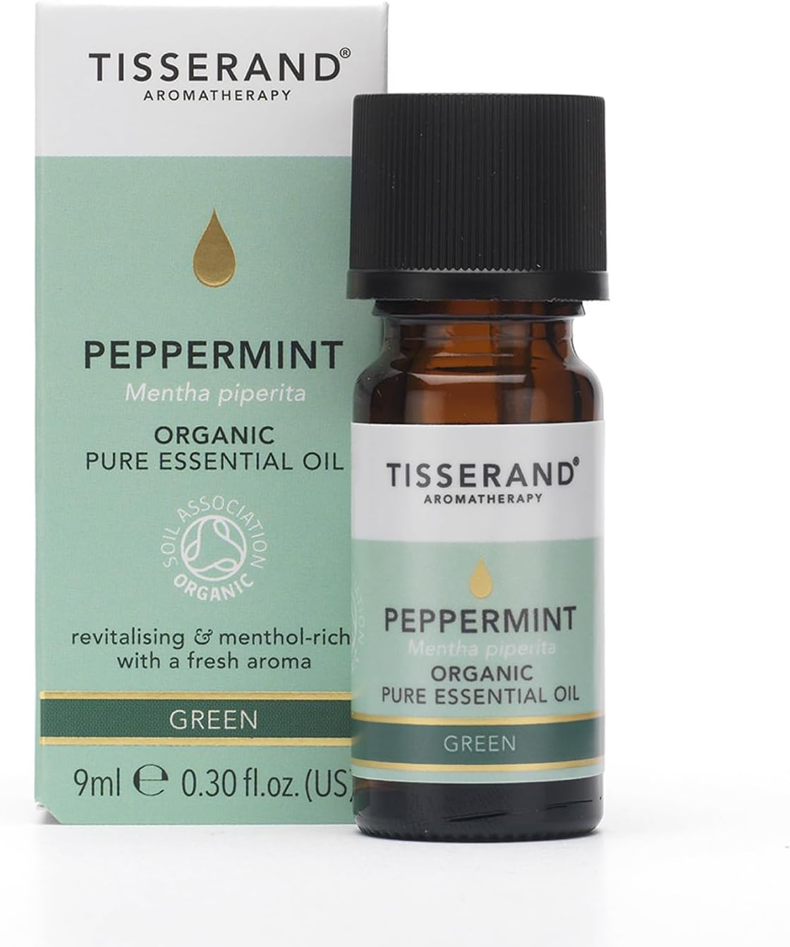 Tisserand Peppermint Organic Essential Oil - 9ml | Cool & Reviving Peppermint Aroma, 100% Natural Pure Essential Oils, Uncompromising Quality, Certified Vegan
