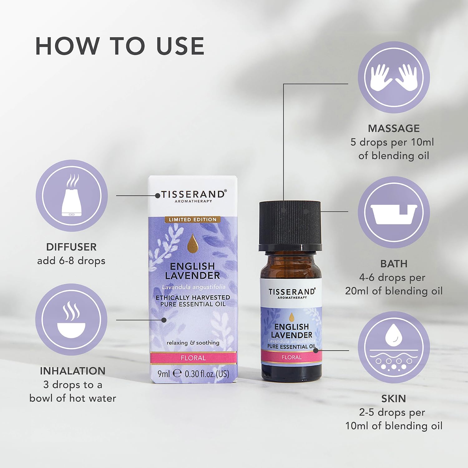 Tisserand English Lavender Ethically Harvested Essential Oil - 9ml | Calming Lavender Aroma, 100% Natural Pure Essential Oils, Uncompromising Quality, Certified Vegan