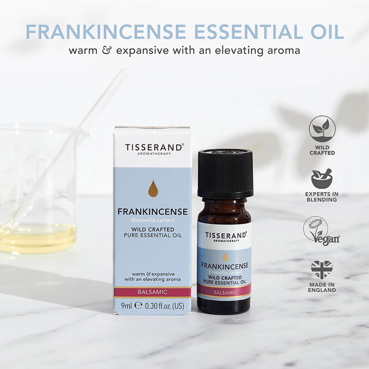 Tisserand Frankincense Wild Crafted Essential Oil - 9ml | Grounding and Calming Aroma,100% Natural Pure Essential Oils, Uncompromising Quality, Certified Vegan