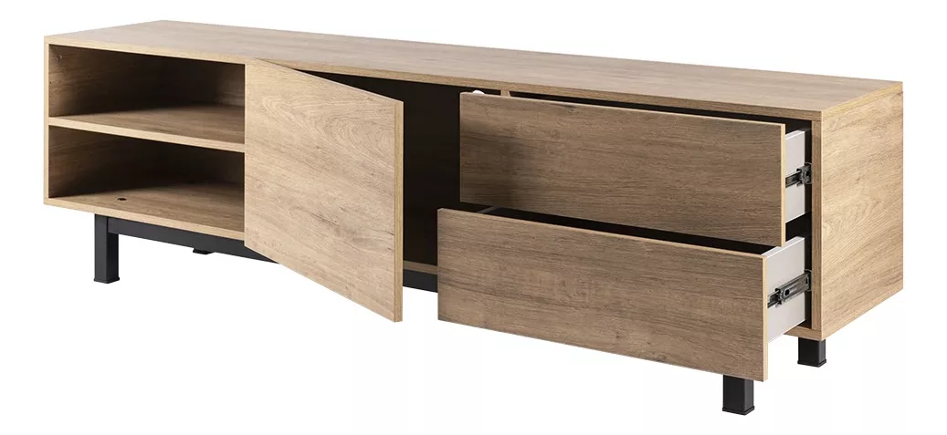 Mueble De Tv Minimalista Centro De Entretenimiento Moderno Color Avellana/Negro