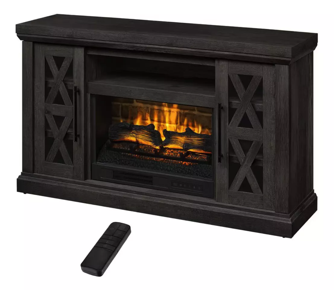 Mueble De Tv Con Chimenea Eléctrica Led 58'' Gris 5200btu