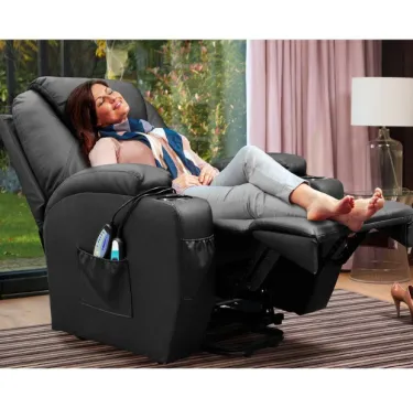 Silla reclinable de piel sintética con función de masaje y calefacción