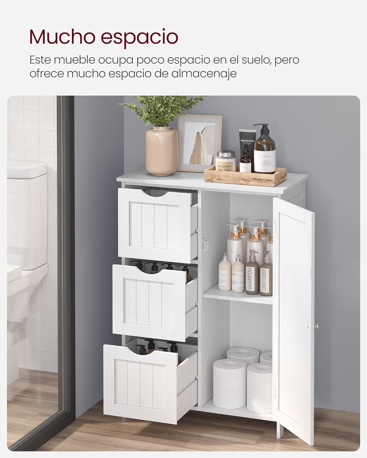 VASAGLE Armario de Bao, Mueble de Bao Estrecho, Cajonera con 3 Cajones, Cómoda de Bao, Armario con Estante Ajustable y Puerta, 30 x 60 x 81 cm