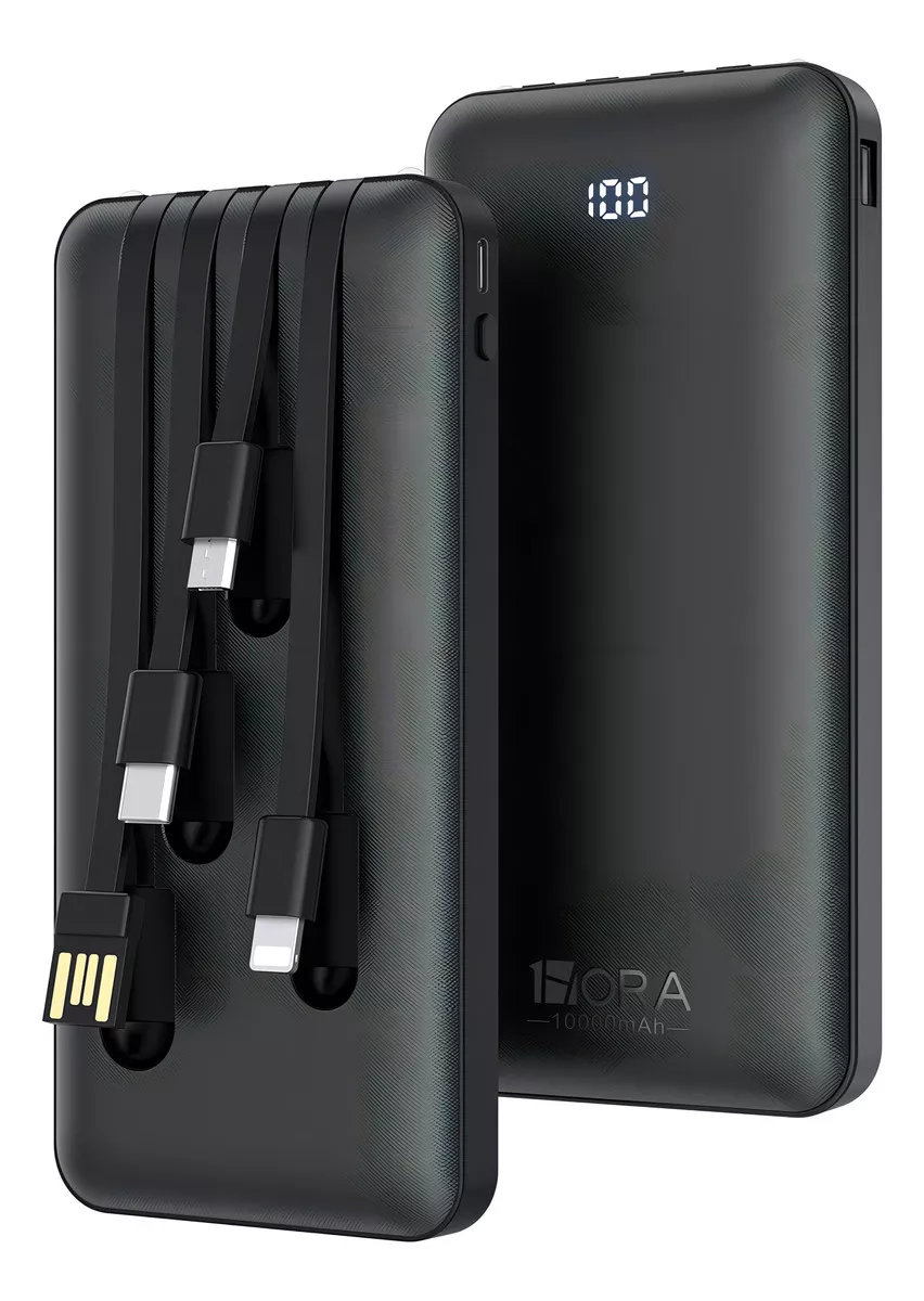 Power Bank Batería Portátil 10000mah Con Built in 4 Cables Micro Usb V8 Ip Tipo C 1hora Cargador de Batería Compatible with iPhone 16 15 14 13 12 Samsung S22 S21 Xiaomi Huawei