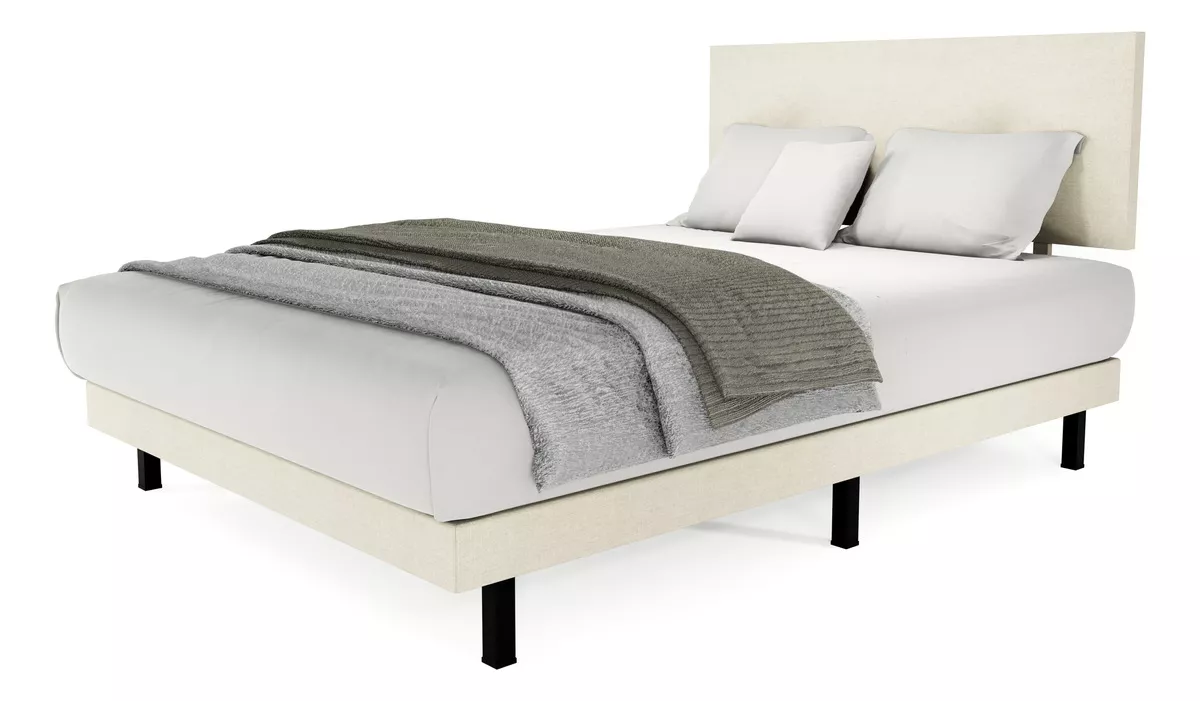 Cama Recamara Cima Urban Individual Madera Tapiz Lino Beige