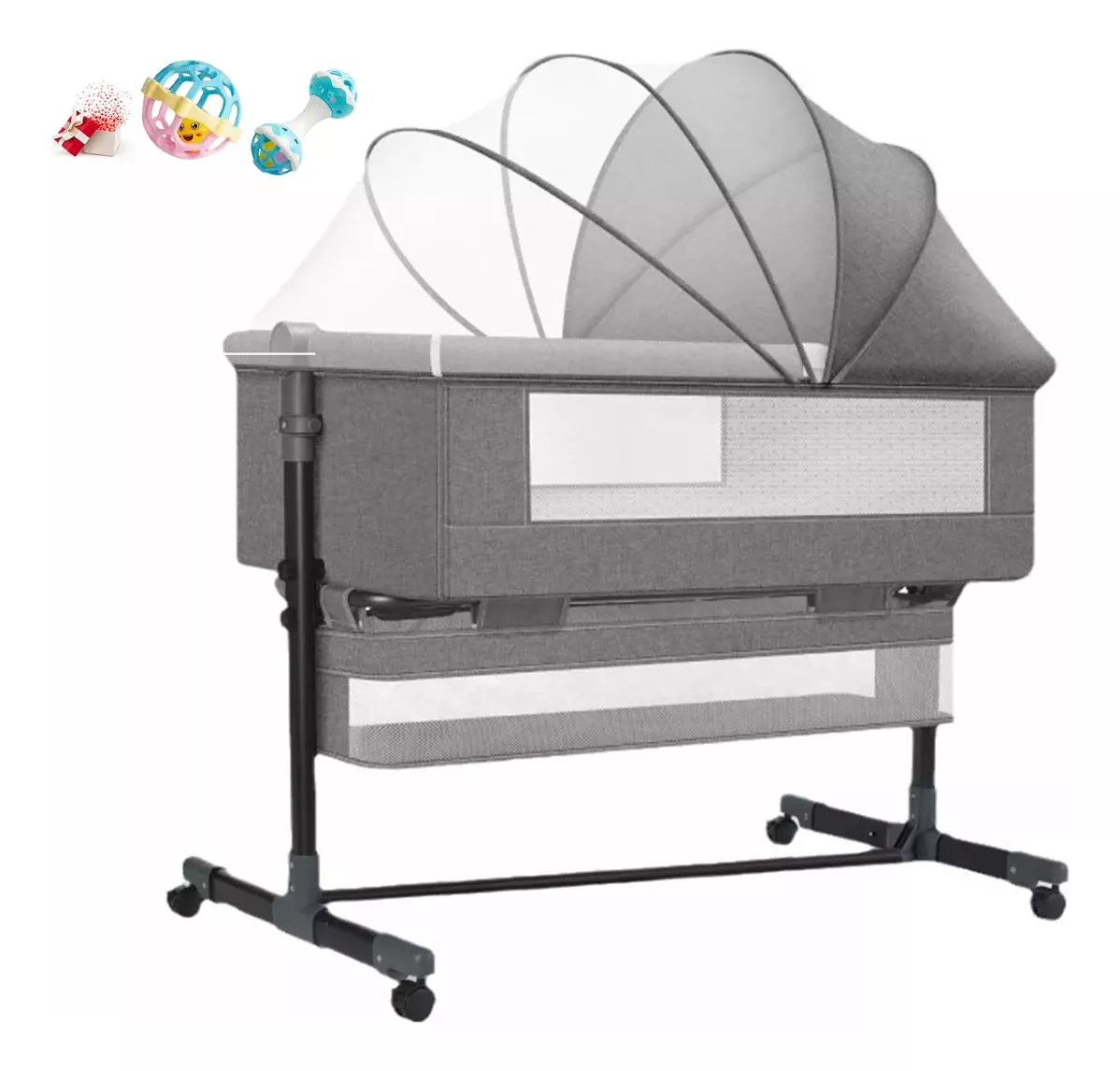 Cuna Colecho Bebe Cama Corral Ruedas Mosquitero Abatible color Gris