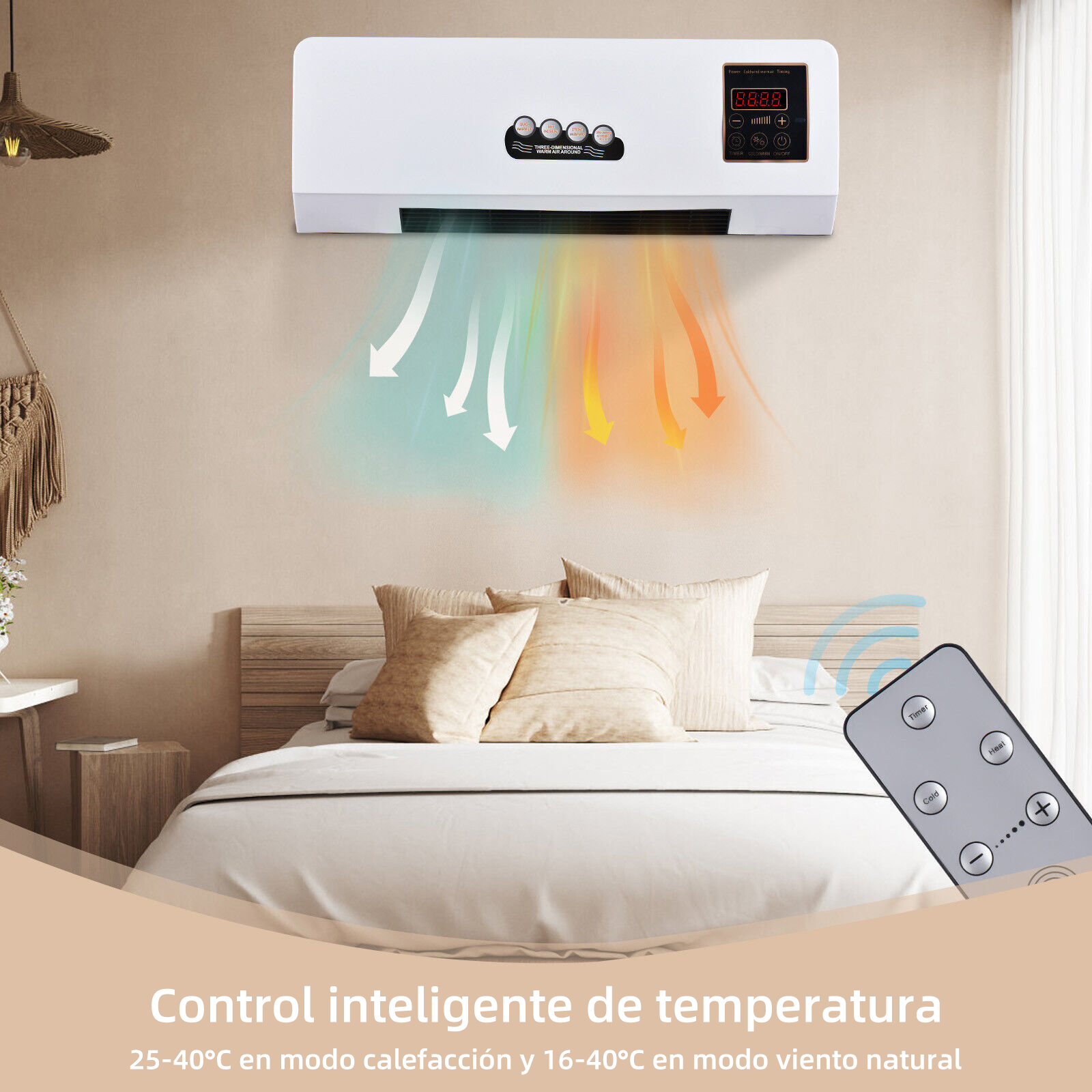 Aire acondicionado para colgar en la pared, ventilador de aire montado en la pared, calefacci&oacute;n de refrigeraci&oacute;n de doble uso, ventilador caliente, protecci&oacute;n t&eacute;rmica, funci&oacute;n de temporizador
