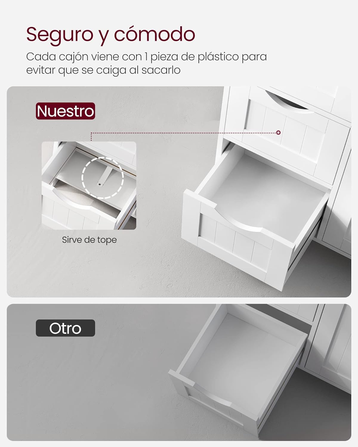 VASAGLE Armario de Bao, Mueble de Bao Estrecho, Cajonera con 3 Cajones, Cómoda de Bao, Armario con Estante Ajustable y Puerta, 30 x 60 x 81 cm