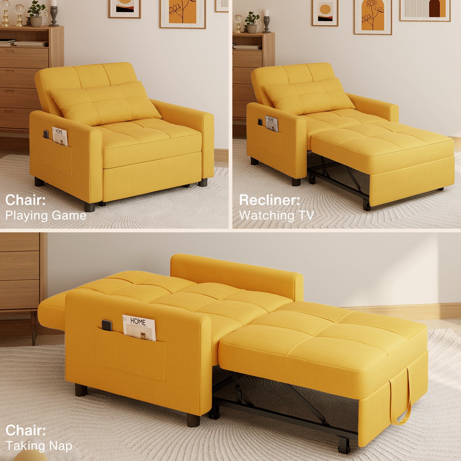 Sofá Cama Silla 3 en 1, Silla Convertible Cama Individual