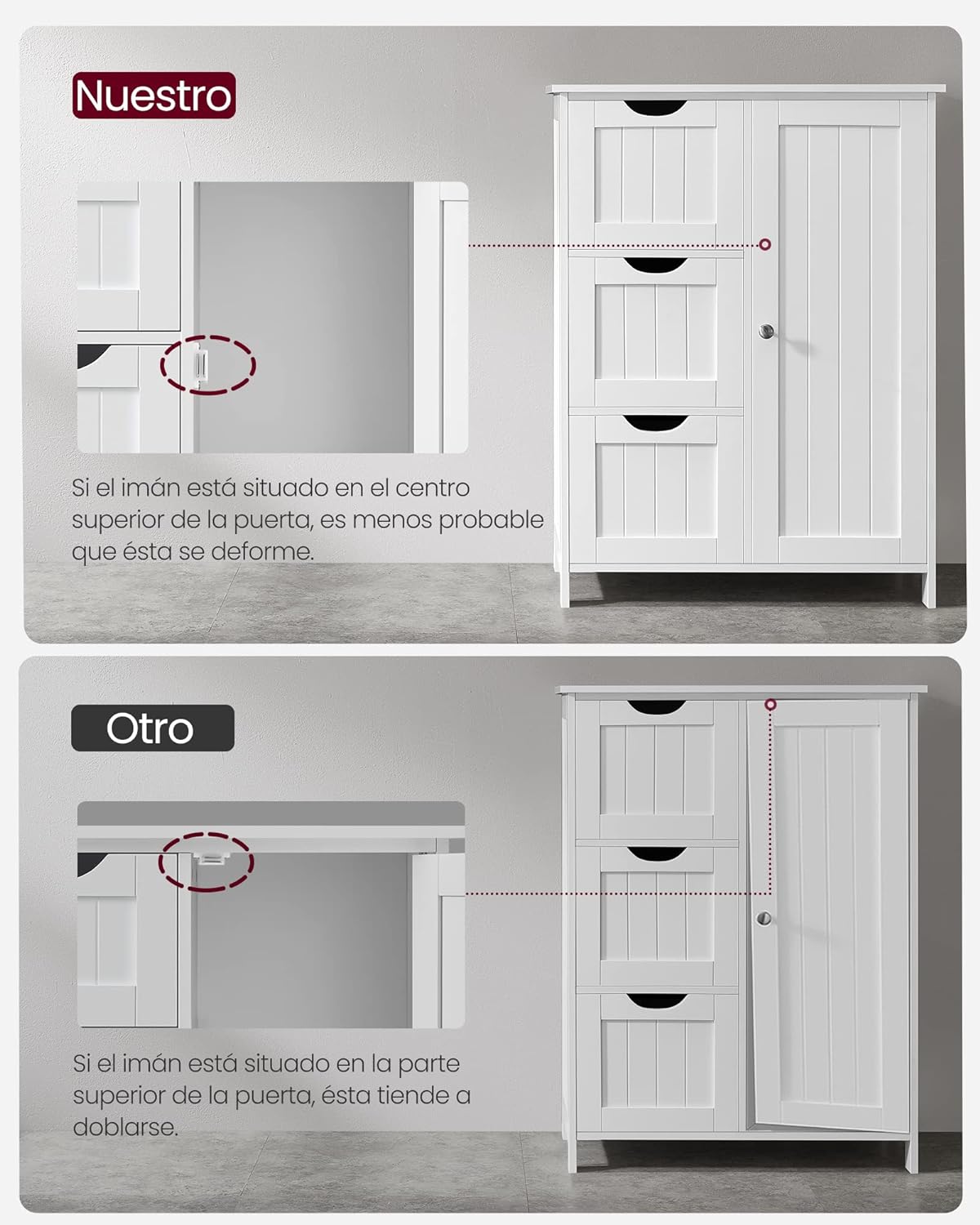VASAGLE Armario de Bao, Mueble de Bao Estrecho, Cajonera con 3 Cajones, Cómoda de Bao, Armario con Estante Ajustable y Puerta, 30 x 60 x 81 cm