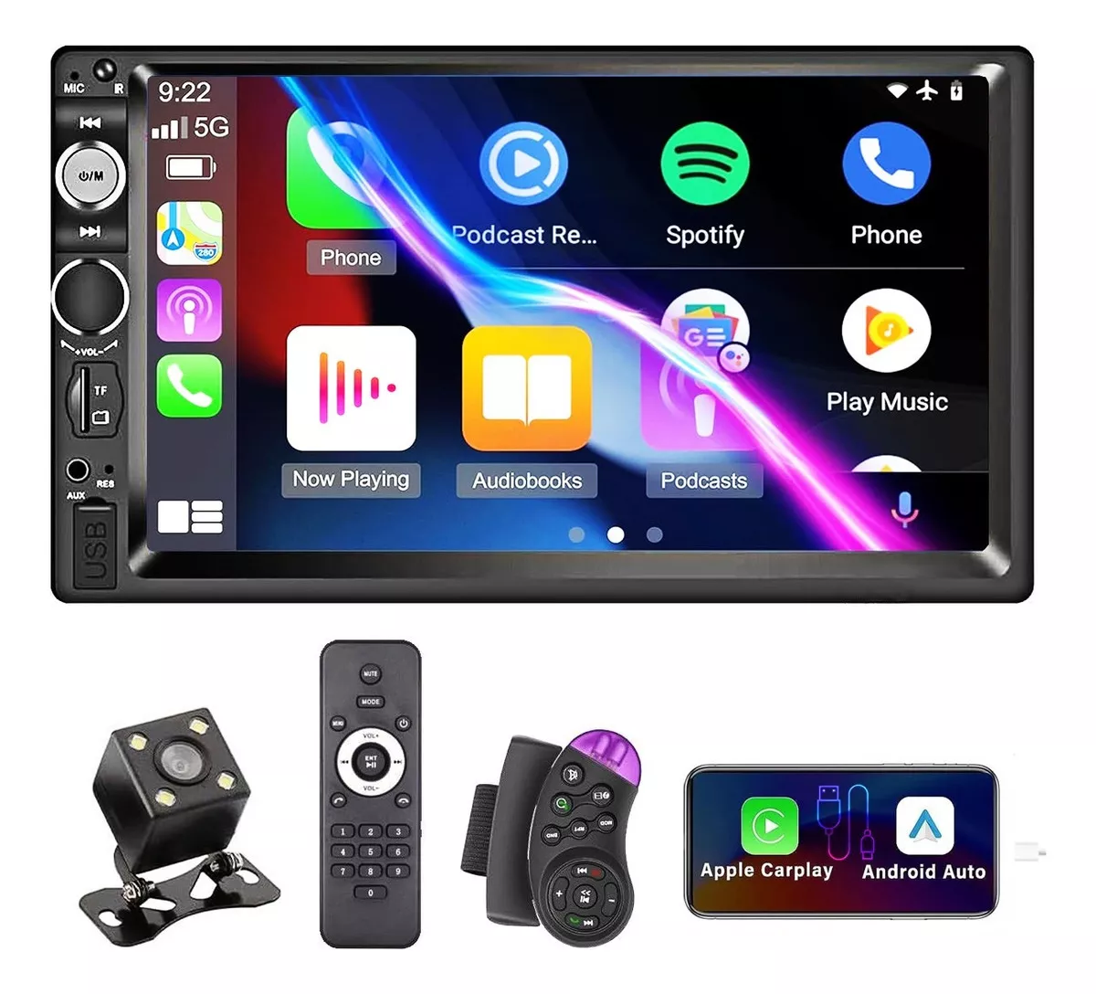 Carlam Est&eacute;reo de Pantalla 7 pulgadas 2 Din Carplay Android Auto Mirrorlink Manos Libres FM Radio Receptor Bluetooth usb Esterio Mp5 Carro Stereo Autoestereo de pantalla tactil con Camara Reversa