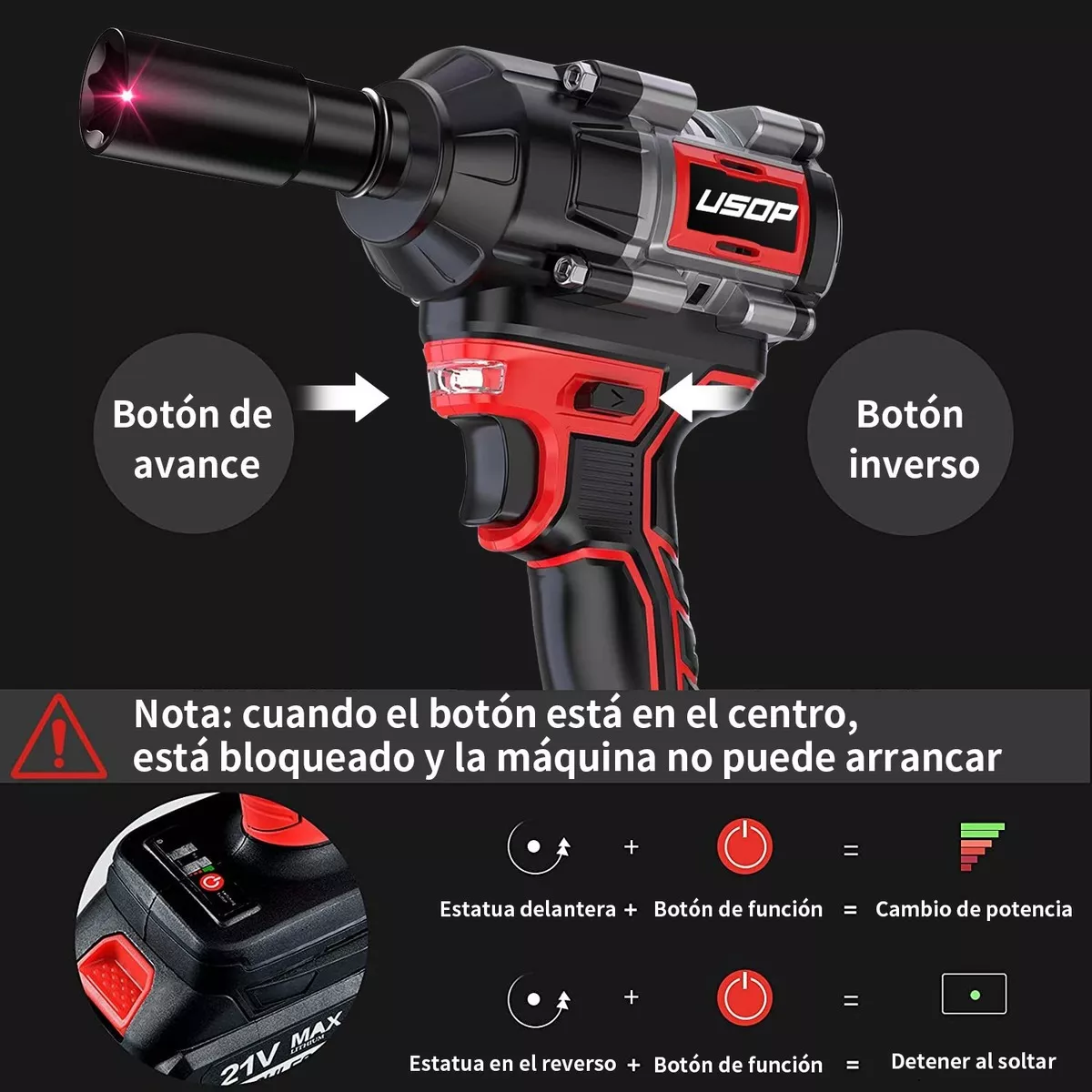 800n.m Llave De Impacto 2 Batería 1/2 Inalámbrica Eléctrica