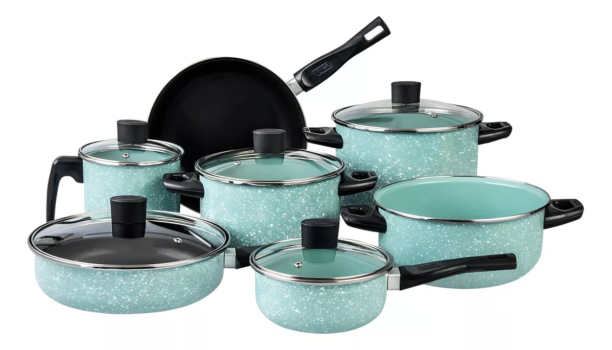 Bater&iacute;a De Cocina Cinsa Granito Jade Menta 12 Piezas