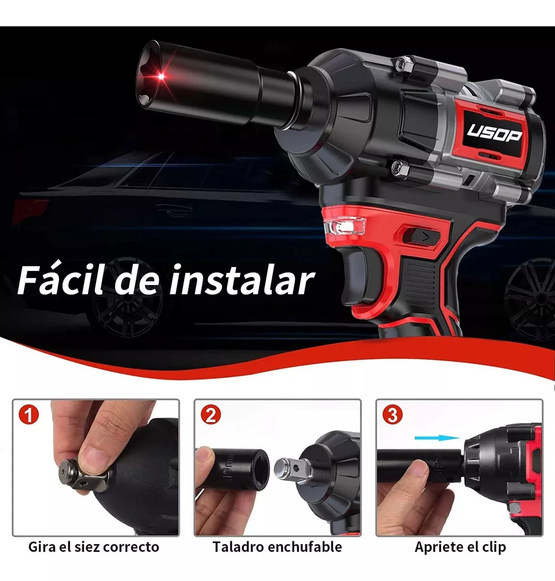 800n.m Llave De Impacto 2 Batería 1/2 Inalámbrica Eléctrica
