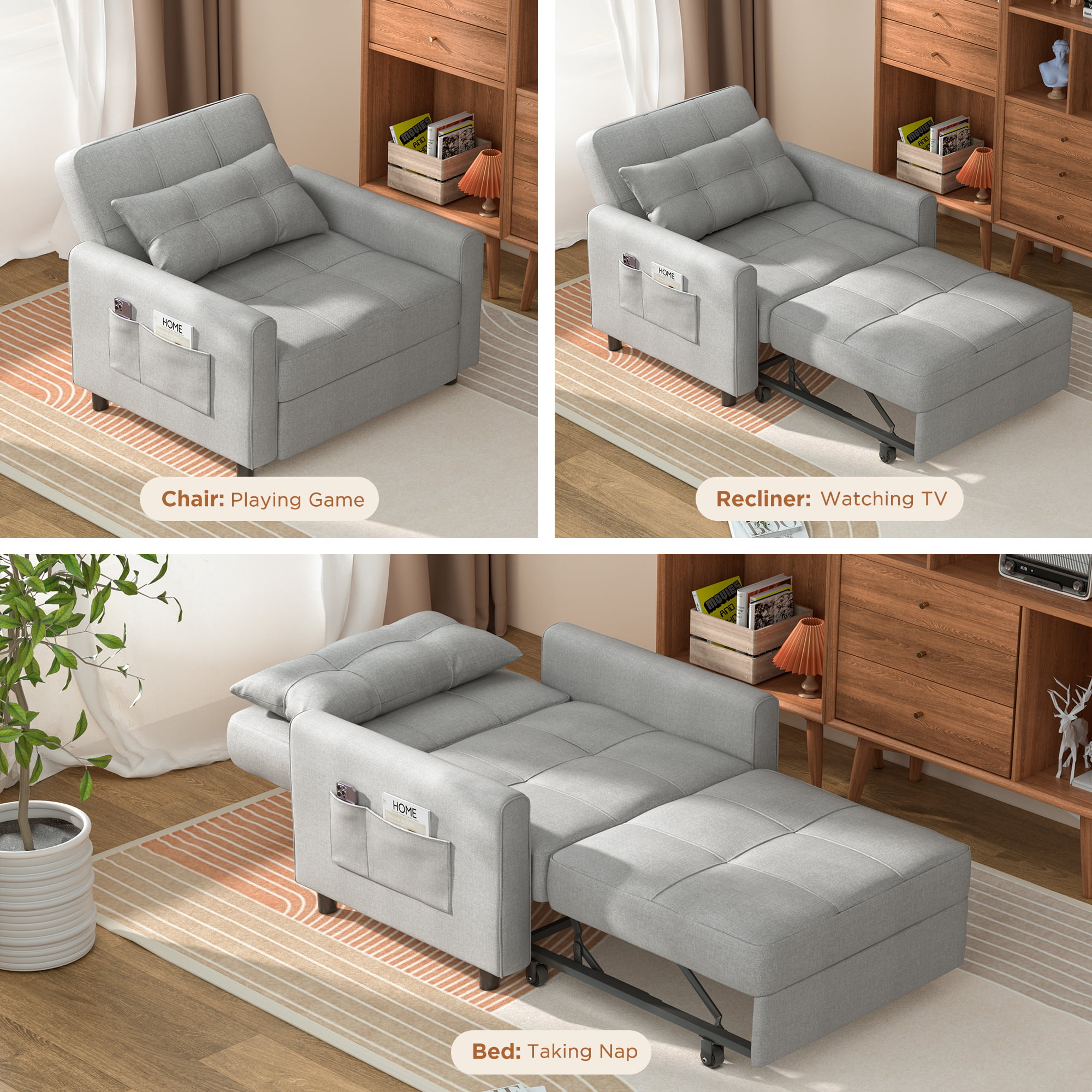 Sofá Cama Silla 3 en 1, Silla Convertible Cama Individual