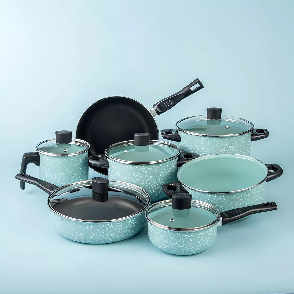 Batería De Cocina Cinsa Granito Jade Menta 12 Piezas