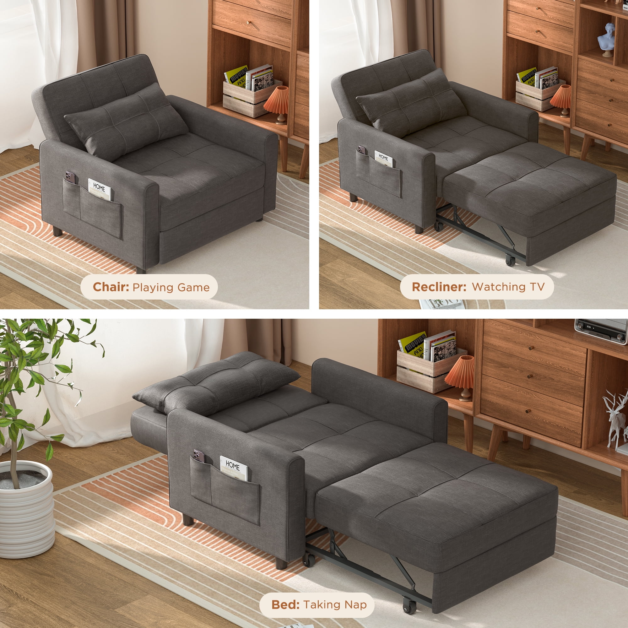 Sofá Cama Silla 3 en 1, Silla Convertible Cama Individual