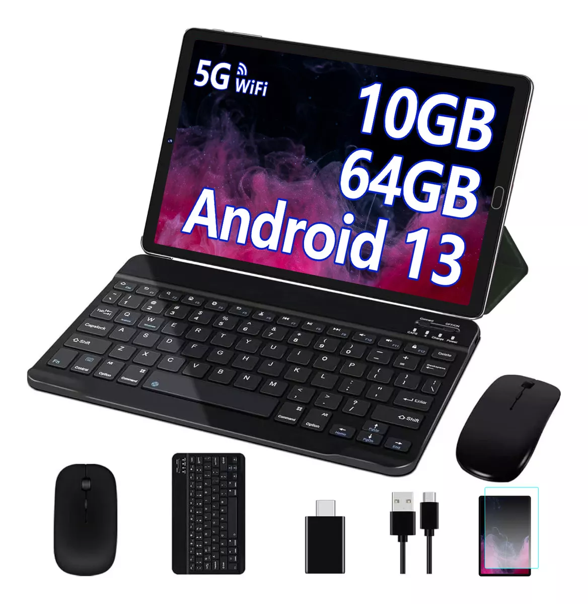 Tablet Goodtel Android 13 G2 10.1" Tableta Roja 10GB RAM 64GB ROM Octa core WIFI 2.4G 5G Bluetooth 5.0 Con Funda Teclado Y Rat&oacute;n Rojo