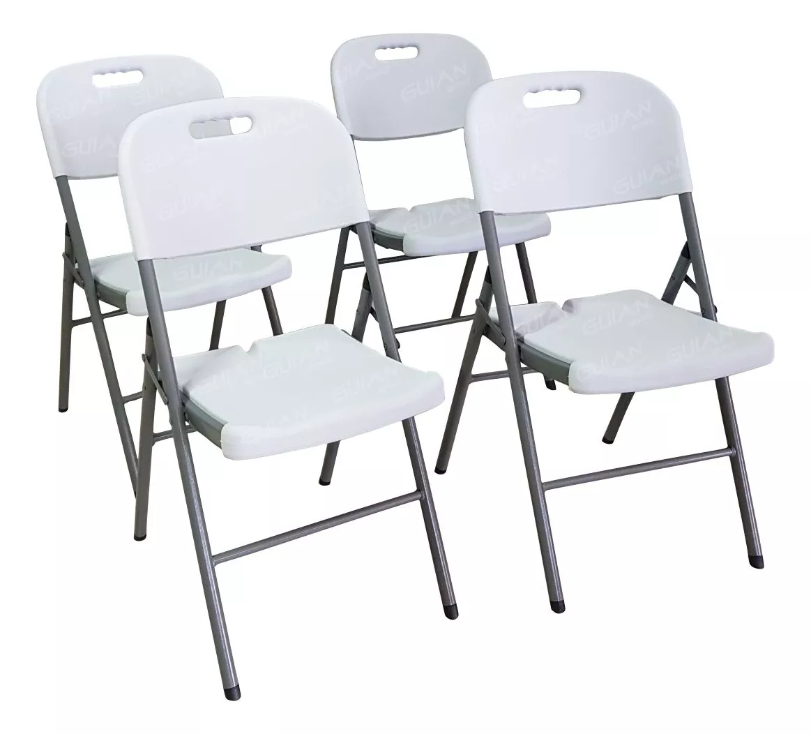 Juego De 4 Sillas Plegables De Pl&aacute;stico Reforzado Blanca