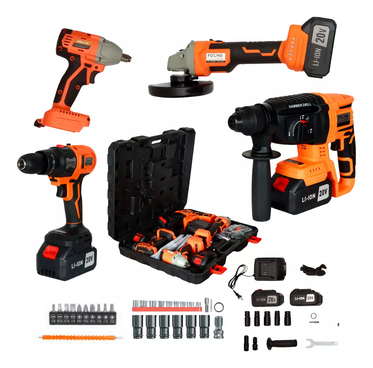 kit Inalambrico Taladro Martillo Esmeriladora Llave Impacto