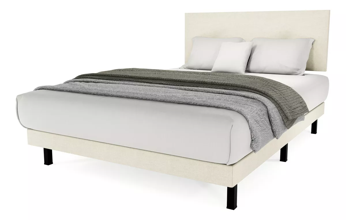 Cama Recamara Cima Urban Individual Madera Tapiz Lino Beige