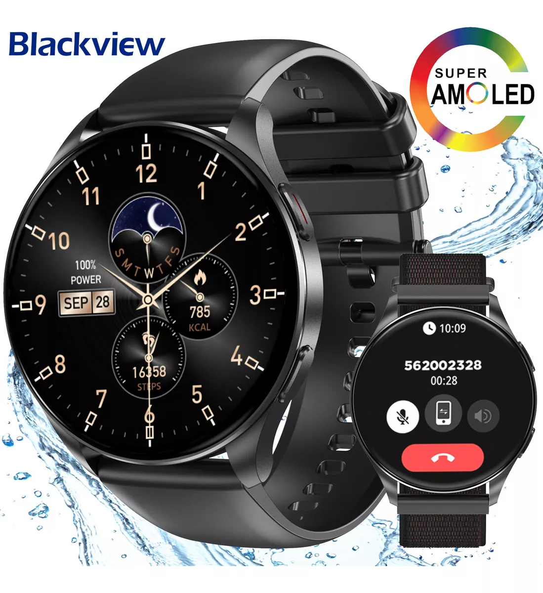 Reloj Inteligente Para Hombre Bluetooth, Amoled, Impermeable color De La Caja Negro color De La Correa Negro color Del Bisel Negro