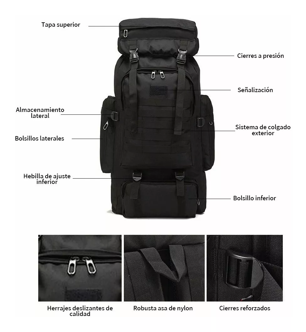 Mochila Impermeable Táctica Militar Para Acampar Y Caminar