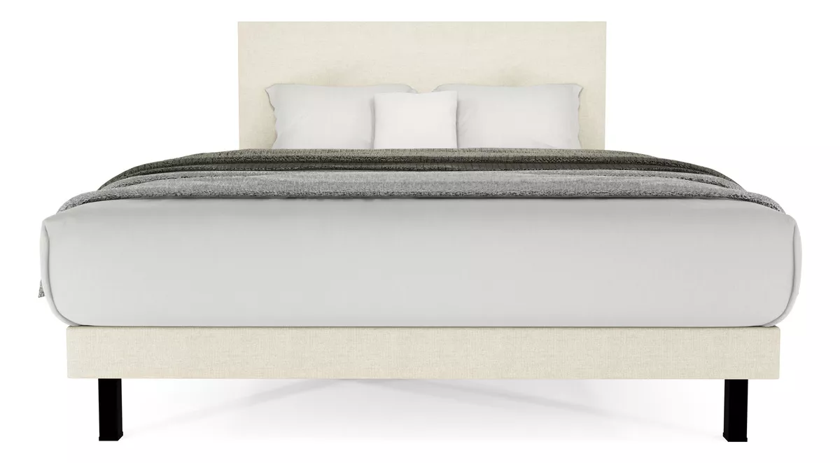 Cama Recamara Cima Urban Individual Madera Tapiz Lino Beige