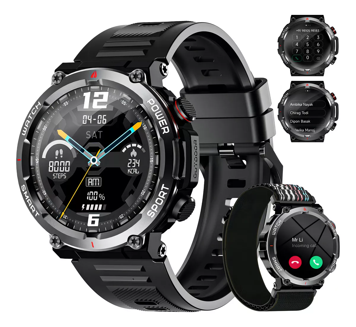 Blackview W50B Smartwatch T&aacute;ctico-Correa Negra Deportiva, Resistente al Agua IP68, Pantalla LED T&aacute;ctil 1.96", 256MB RAM, 257GB, 330mAh