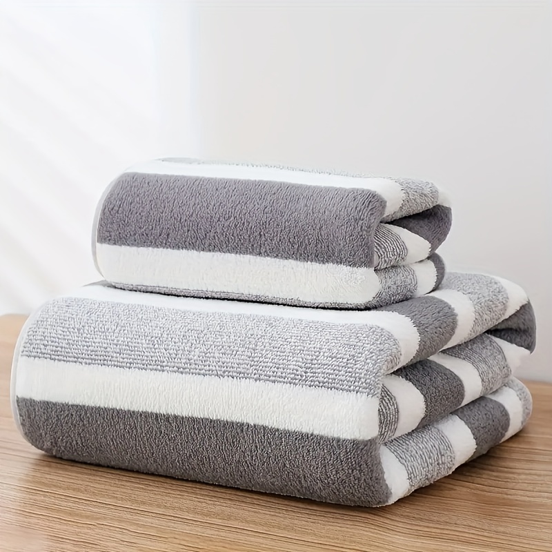 2pcs Striped Pattern Towel Set, Soft Hand Towel Bath Towel, Quick Drying Absorbent Towels para ba&ntilde;o, 1 Bath Towel & 1 Towel, ba&ntilde;o Supplies, ba&ntilde;o Accessories